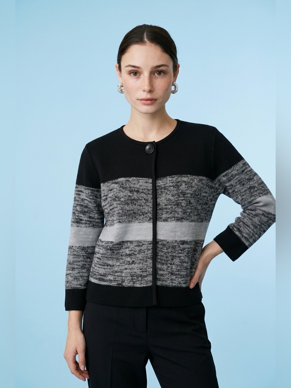 Black and Gray Button-Up Cardigan